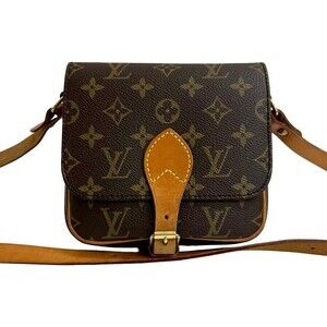 LOUIS VUITTON Authentic Brown Monogram Leather Pochette Shoulder Bag